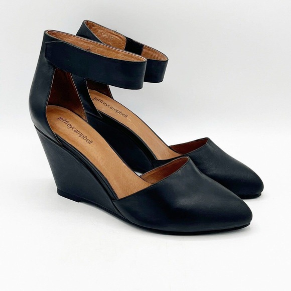Jeffrey Campbell Tatum Wedge Heel Leather Ankle Strap Shoe - Picture 1 of 12